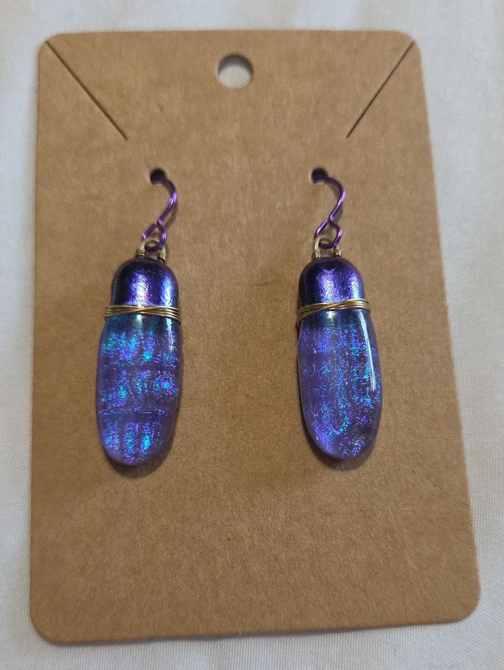 Purple Iridescent Glass Drop Earrings - Women Jewelry